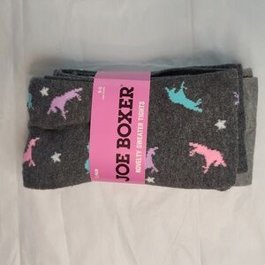 Joe Box Novelty Sweater Tights 2 Pairs Size 9-11 Unicorns Stripes Grey Gray